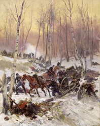 Artilleriekampf in einem Wald während der Belagerung von Paris, 1870-71